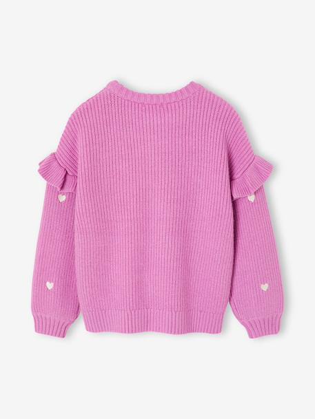 Pull fille brodé manches volantées écru+mauve+rayé marine+rouge 7 - vertbaudet enfant 