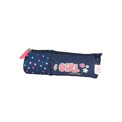 Jouet-Trousse ronde fille KIP Girl You Rock avec 1 compartiment – CP/CE1/CE2 – Bleu marine à pois multicolores