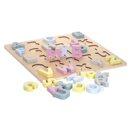 Puzzle alphabet caspar en bois Moutarde+Rose pâle 11 - vertbaudet enfant 