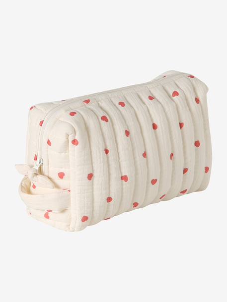 Trousse toilette Mama gaze coton beige imprimé+Mon coeur+Nuages 9 - vertbaudet enfant 