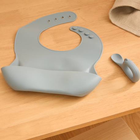 Set bavoir et cuillère yum silicone bleu Beige+Bleu+Ocre+Rose 6 - vertbaudet enfant 