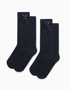 Pack de 2 paires de chaussettes hautes côtelées avec nœud  - vertbaudet enfant