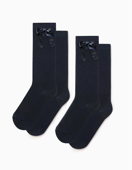 Pack de 2 paires de chaussettes hautes côtelées avec nœud Bleu foncé 1 - vertbaudet enfant 