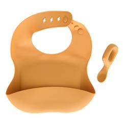 Puériculture-Set bavoir et cuillère yum silicone bleu