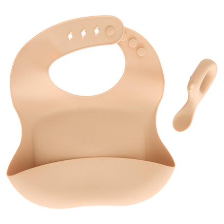Set bavoir et cuillère yum silicone bleu Beige+Bleu+Ocre+Rose 2 - vertbaudet enfant 