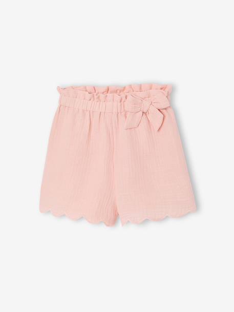 Short fille volanté en gaze de coton rose pâle+vert sauge 1 - vertbaudet enfant 
