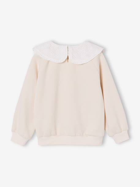 Sweat fille col claudine broderie anglaise écru+gris chiné+mauve+rose pâle+rouge 3 - vertbaudet enfant 