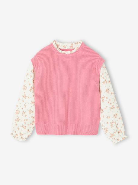 Pull 2 en 1 fille manches bleu grisé+rose 6 - vertbaudet enfant 