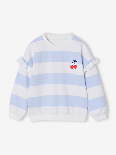 Sweat fille rayé manches à volants bleu pâle+marine+pivoine+rouge+vieux rose 2 - vertbaudet enfant 