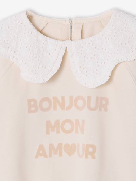 Sweat fille col claudine broderie anglaise écru+gris chiné+mauve+rose pâle+rouge 4 - vertbaudet enfant 