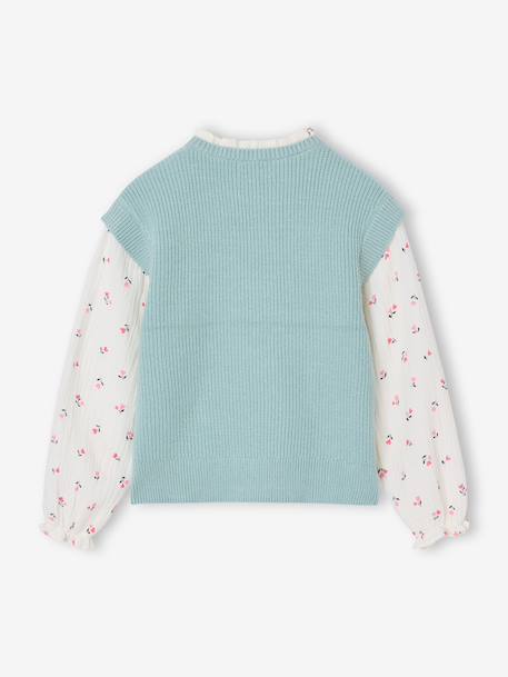 Pull 2 en 1 fille manches bleu grisé+rose 3 - vertbaudet enfant 