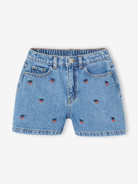 Short fille brodé bleu moyen+rose+vert sauge 6 - vertbaudet enfant 