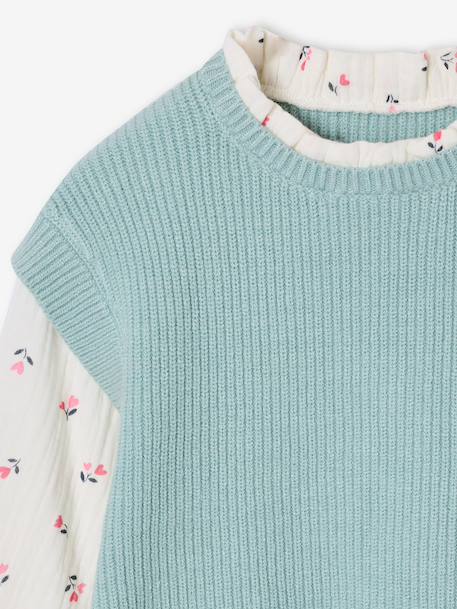 Pull 2 en 1 fille manches bleu grisé+rose 4 - vertbaudet enfant 