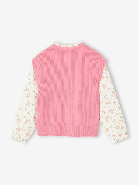 Pull 2 en 1 fille manches bleu grisé+rose 8 - vertbaudet enfant 