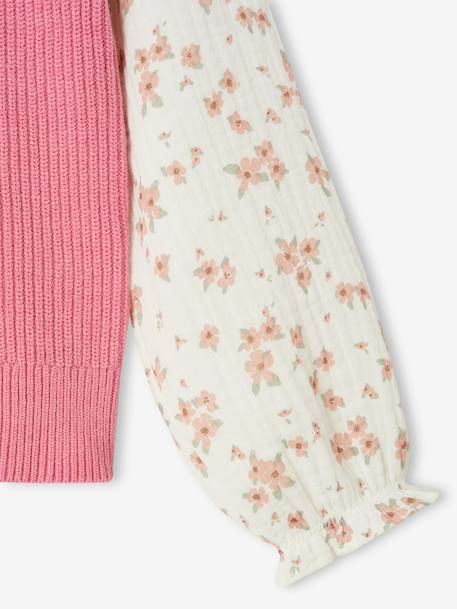 Pull 2 en 1 fille manches bleu grisé+rose 10 - vertbaudet enfant 