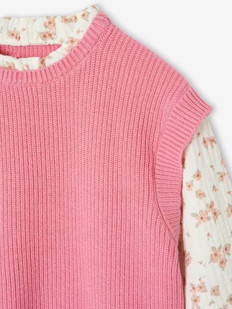 Pull 2 en 1 fille manches bleu grisé+rose 9 - vertbaudet enfant 