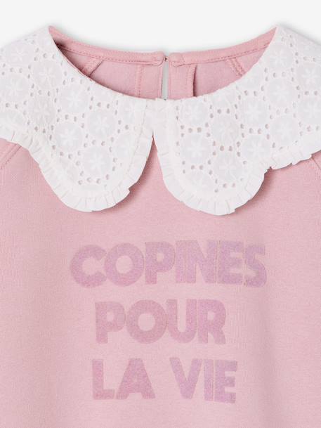 Sweat fille col claudine broderie anglaise écru+gris chiné+mauve+rose pâle+rouge 13 - vertbaudet enfant 