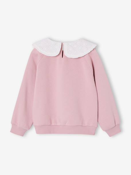 Sweat fille col claudine broderie anglaise écru+gris chiné+mauve+rose pâle+rouge 12 - vertbaudet enfant 
