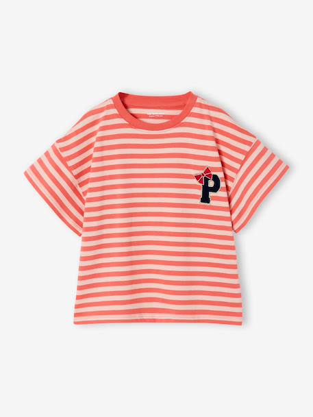 T-shirt fille fantaisie corail+marine 1 - vertbaudet enfant 
