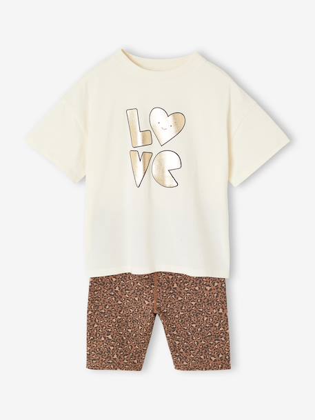 Ensemble fille léopard T-shirt et cycliste sport écru 1 - vertbaudet enfant 