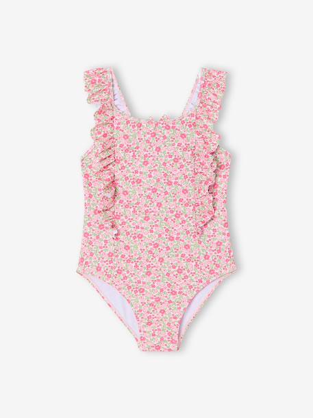 Maillot de bain fille à fleurs rose pâle 1 - vertbaudet enfant 