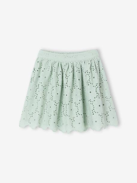 Jupe fille en broderie anglaise vert sauge 1 - vertbaudet enfant 