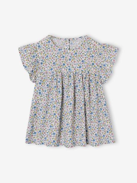 Blouse fille imprimée manches courtes à volants blanc imprimé+carreaux rouge 1 - vertbaudet enfant 