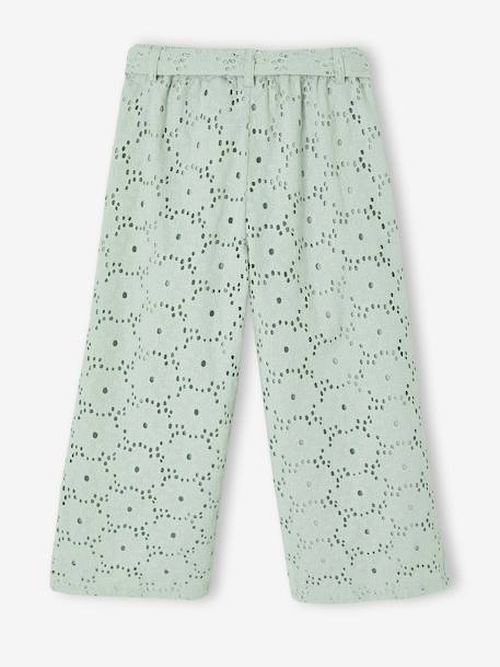 Pantalon large fille en broderie anglaise vert sauge 2 - vertbaudet enfant 