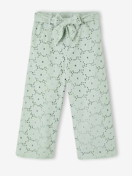 Pantalon large fille en broderie anglaise vert sauge 1 - vertbaudet enfant 