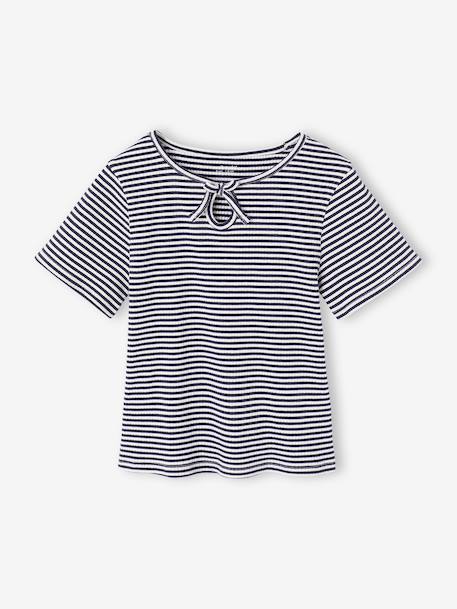 T shirt fille noeud fantaisie jaune+rayé bleu 8 - vertbaudet enfant 