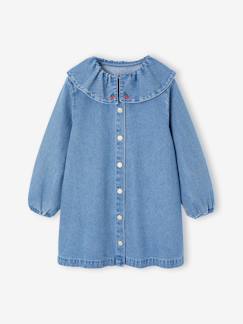 -Robe fille en denim col volanté