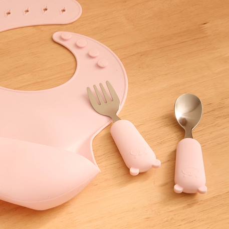 Set couverts cuillère et fourchette yum l.16,5cm rose Beige+Rose 6 - vertbaudet enfant 
