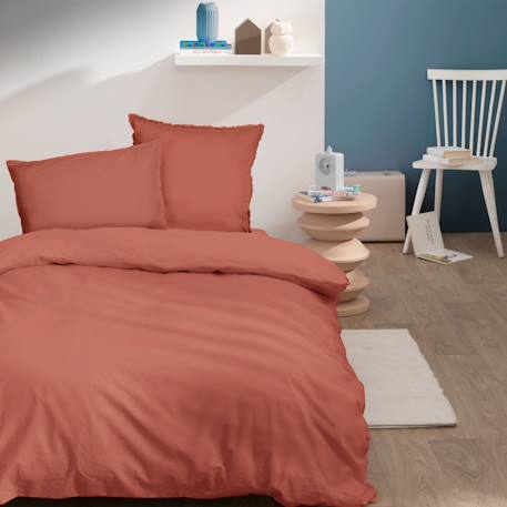 Housse de couette unie en coton, coton lavé Blanc+Bleu glacier+Bleu nuit+Caramel+Lichen+Lin+Miel+Nude+Terre cuite 41 - vertbaudet enfant 