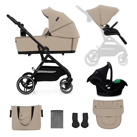 Poussette 3 en 1 Kinderkraft YOXI avec Nacelle Transformable, Siège Réversible, MINK PRO i-Size et Roues Increvables Beige+Noir 1 - vertbaudet enfant 