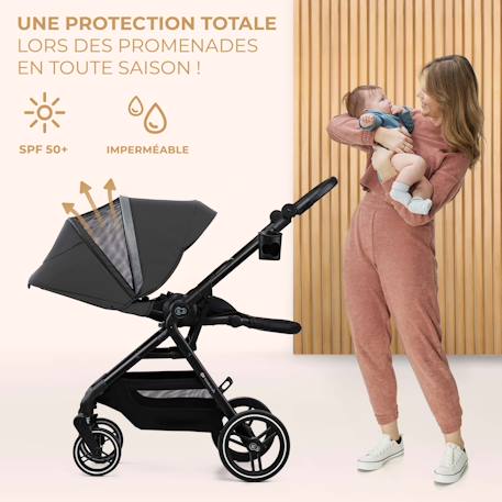 Poussette 2 en 1 Kinderkraft YOXI avec Roues Anti-Crevaison, Dossier Réglable, Nacelle Confortable et UPF50+ Beige+Gris+Noir+Vert 11 - vertbaudet enfant 