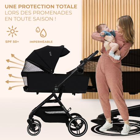Poussette 3 en 1 Kinderkraft YOXI avec Nacelle Transformable, Siège Réversible, MINK PRO i-Size et Roues Increvables Beige+Noir 11 - vertbaudet enfant 