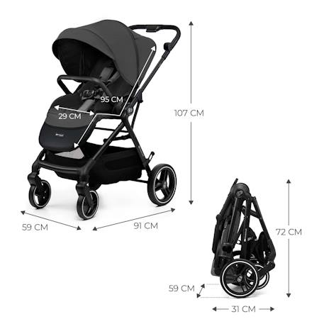 Poussette 2 en 1 Kinderkraft YOXI avec Roues Anti-Crevaison, Dossier Réglable, Nacelle Confortable et UPF50+ Beige+Gris+Noir+Vert 12 - vertbaudet enfant 