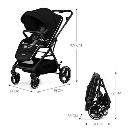 Poussette 2 en 1 Kinderkraft YOXI avec Roues Anti-Crevaison, Dossier Réglable, Nacelle Confortable et UPF50+ Beige+Gris+Noir+Vert 18 - vertbaudet enfant 