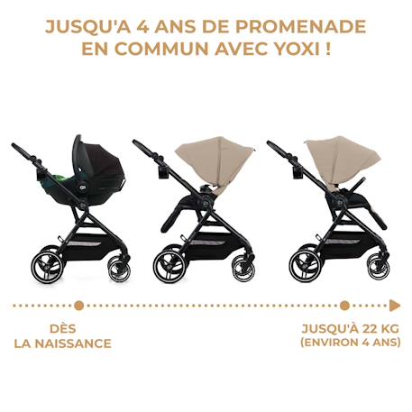 Poussette 2 en 1 Kinderkraft YOXI avec Roues Anti-Crevaison, Dossier Réglable, Nacelle Confortable et UPF50+ Beige+Gris+Noir+Vert 4 - vertbaudet enfant 