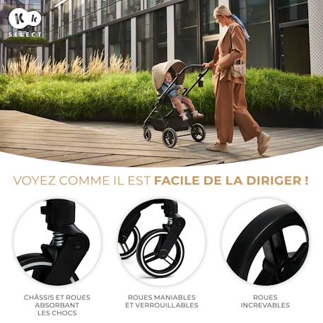 Poussette 2 en 1 Kinderkraft YOXI avec Roues Anti-Crevaison, Dossier Réglable, Nacelle Confortable et UPF50+ Beige+Gris+Noir+Vert 9 - vertbaudet enfant 