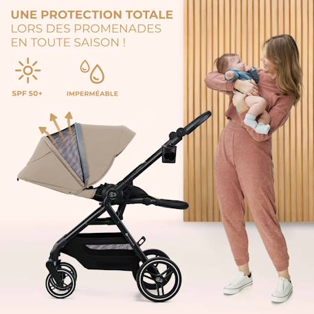 Poussette 2 en 1 Kinderkraft YOXI avec Roues Anti-Crevaison, Dossier Réglable, Nacelle Confortable et UPF50+ Beige+Gris+Noir+Vert 5 - vertbaudet enfant 