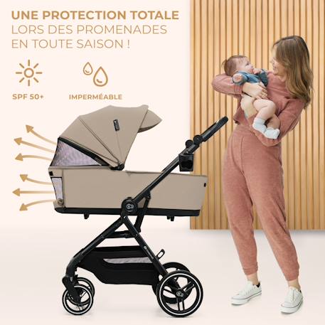 Poussette 3 en 1 Kinderkraft YOXI avec Nacelle Transformable, Siège Réversible, MINK PRO i-Size et Roues Increvables Beige+Noir 5 - vertbaudet enfant 