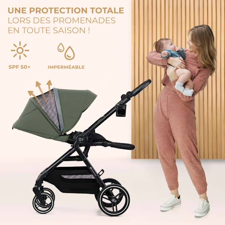 Poussette 2 en 1 Kinderkraft YOXI avec Roues Anti-Crevaison, Dossier Réglable, Nacelle Confortable et UPF50+ Beige+Gris+Noir+Vert 23 - vertbaudet enfant 