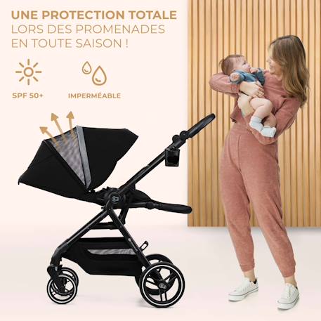 Poussette 2 en 1 Kinderkraft YOXI avec Roues Anti-Crevaison, Dossier Réglable, Nacelle Confortable et UPF50+ Beige+Gris+Noir+Vert 17 - vertbaudet enfant 