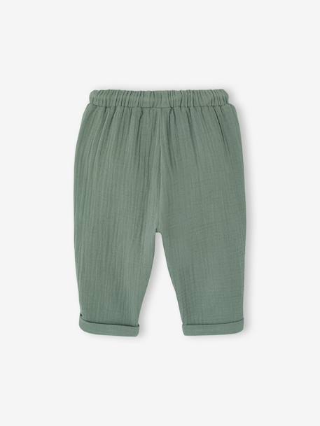 Pantalon en gaze coton bébé bleu grisé+vert sapin 5 - vertbaudet enfant 