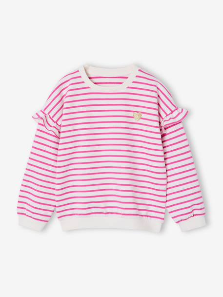 Sweat fille rayé manches à volants bleu pâle+marine+pivoine+rouge+vieux rose 8 - vertbaudet enfant 