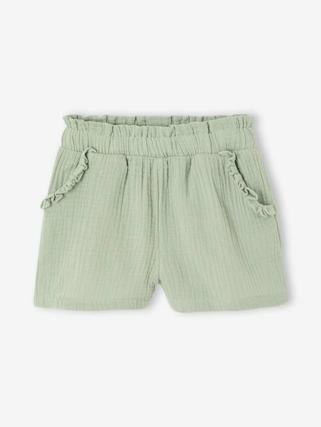 Short fille taille en gaze de coton beige+bleu pâle+rose+vert sauge 13 - vertbaudet enfant 
