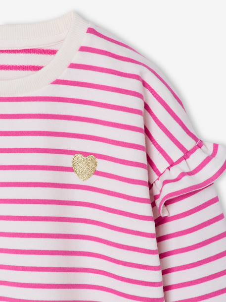 Sweat fille rayé manches à volants bleu pâle+marine+pivoine+rouge+vieux rose 10 - vertbaudet enfant 