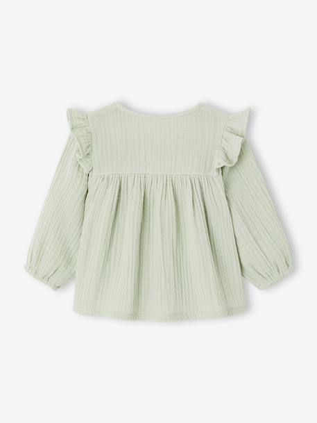 Blouse bébé gaze de coton à volants écru+vert amande+vieux rose 5 - vertbaudet enfant 
