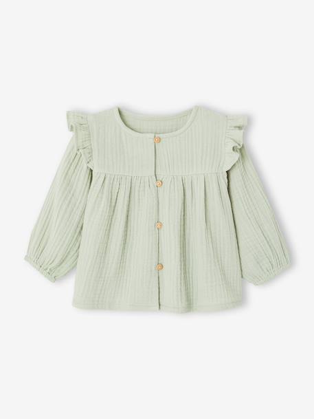 Blouse bébé gaze de coton à volants écru+vert amande+vieux rose 4 - vertbaudet enfant 